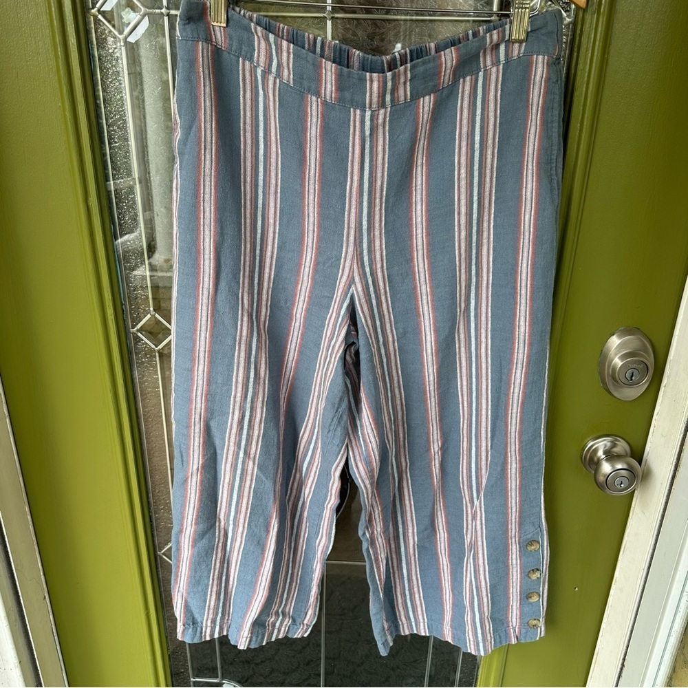 A.N.A. Wide Leg Linen Blend Pull On Casual Pants Women’s Large Pockets Cropped